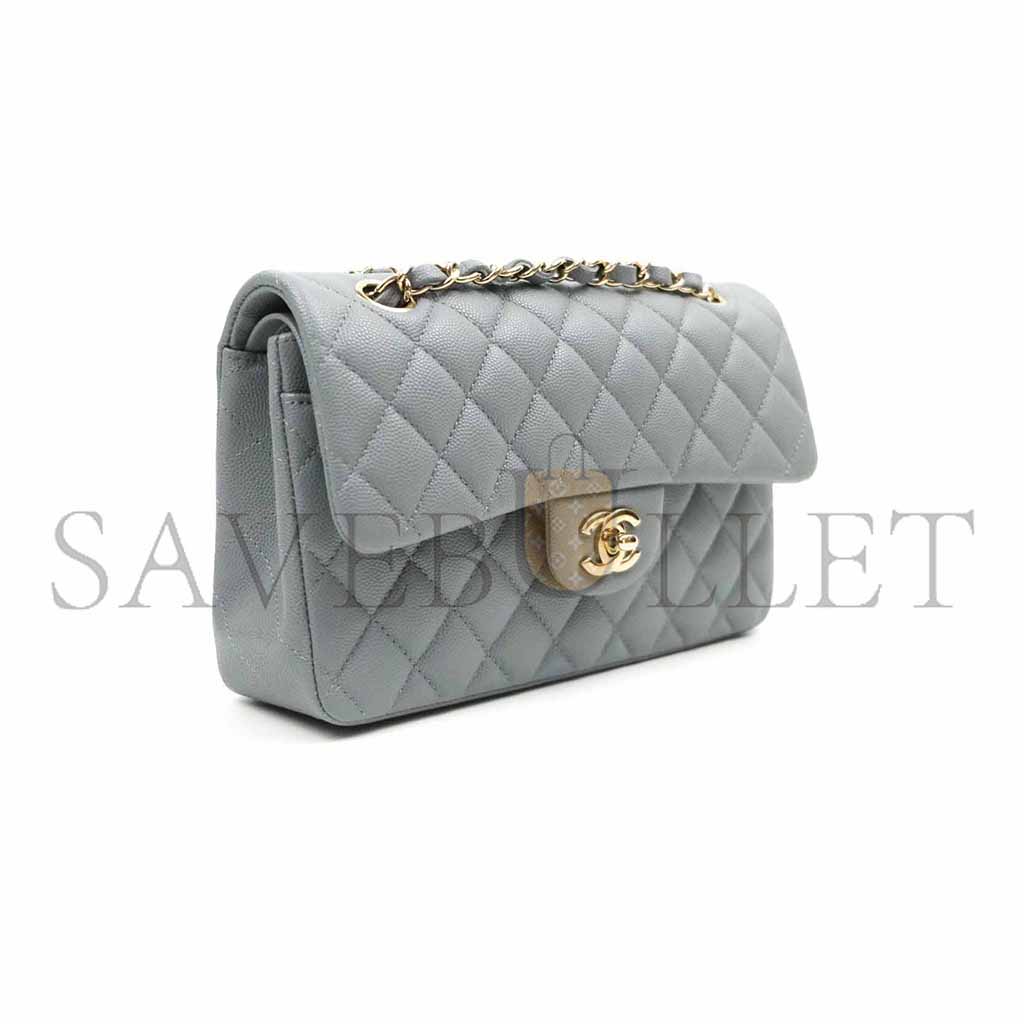Ch*el classic small flap grey caviar light gold hardware a37586 (23*14.5*6cm)